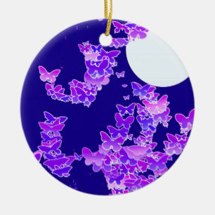 Mondlandschaft mit Schmetterlingen - lila, dunkelb Keramik Ornament