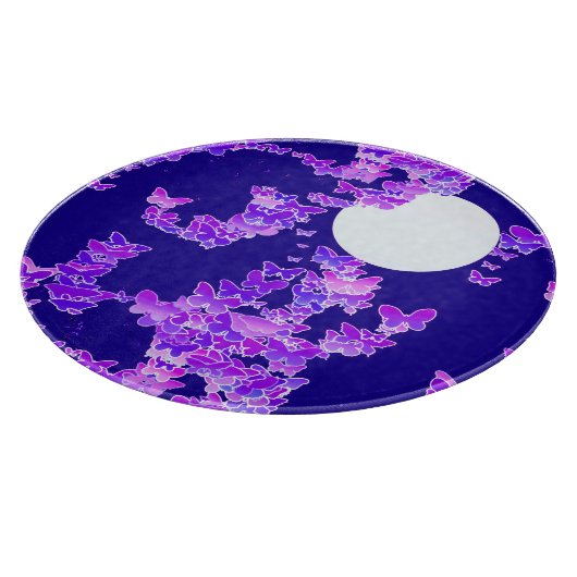 Mondlandschaft mit Schmetterlingen - lila, dunkelb Schneidebrett (Ecke)