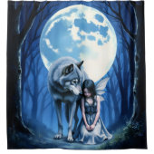 Mondlicht-Band – Der Wolf und die gothische Fee.   Duschvorhang (Vorderseite)