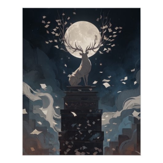Mondlicht Baum Blüht auf Stadtturm Poster (Vorderseite)