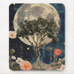 Mondlicht-Bäume und Blüten Mousepad