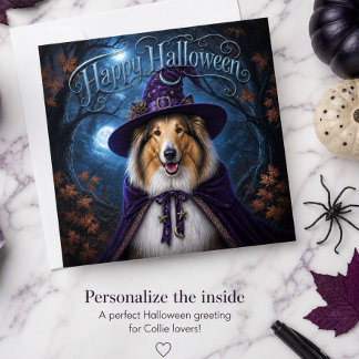 Mondlicht Collie Hexe Halloween Feiertagskarte Karte
