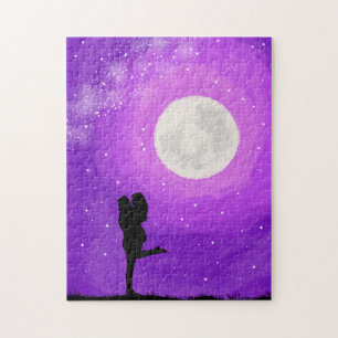 Mondlicht-Date-Night-Paar lila Sternenhimmel Puzzle