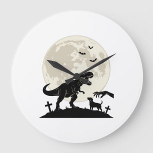 Mondlicht-Dinosaurier-Hund-Friedhof-Silhouette-Shi Große Wanduhr