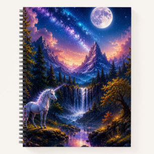 Mondlicht-Einhorn-Fantasy-Landschaft-Spiralblock Notizblock