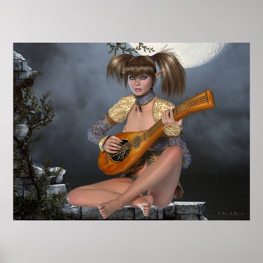 Mondlicht-Elf und Lute-Poster Poster (Vorne)