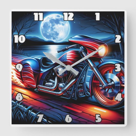 Mondlicht-Fahrt mit fahnengeschmücktem Fahrrad Quadratische Wanduhr (Vorderseite)