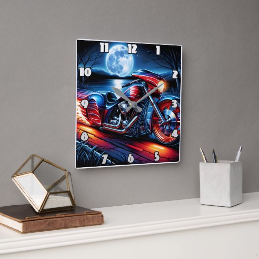 Mondlicht-Fahrt mit fahnengeschmücktem Fahrrad Quadratische Wanduhr (Büro)