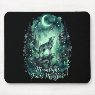 Mondlicht findet mich hier Wolf Wald Natur Kunst Mousepad