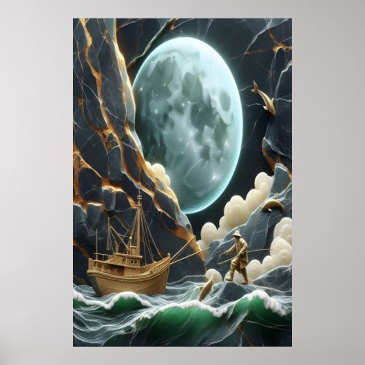 Mondlicht-Fischerei unter der Klippe Poster (Vorne)