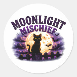 🐈⬛ Mondlicht Halloween Schwarze Katze Sagt 🌕 Runder Aufkleber