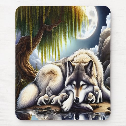 Mondlicht-Heiligkeit ein schlummernder Wolf Mousepad (Vorne)