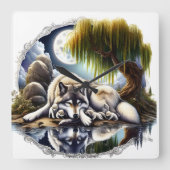 Mondlicht-Heiligkeit ein schlummernder Wolf Quadratische Wanduhr (Vorderseite)