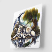 Mondlicht-Heiligkeit ein schlummernder Wolf Quadratische Wanduhr (Winkel)
