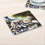 Mondlicht-Heiligkeit ein schlummernder Wolf Rechteckiger Pappuntersetzer (angewinkelt)