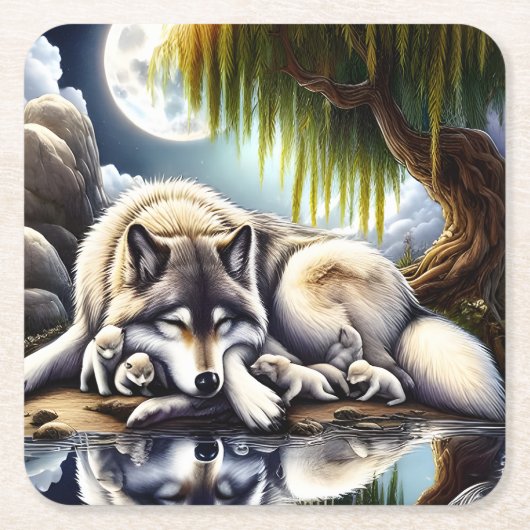 Mondlicht-Heiligkeit ein schlummernder Wolf Rechteckiger Pappuntersetzer (Vorderseite)
