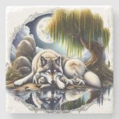 Mondlicht-Heiligkeit ein schlummernder Wolf Steinuntersetzer (Vorderseite)