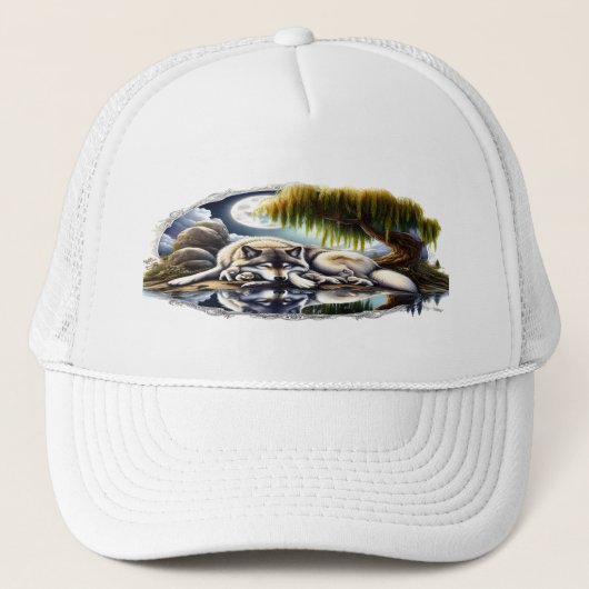 Mondlicht-Heiligkeit ein schlummernder Wolf Truckerkappe (Vorderseite)