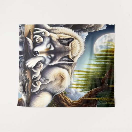 Mondlicht-Heiligkeit ein schlummernder Wolf Wandteppich (Vorderseite (Horizontal))