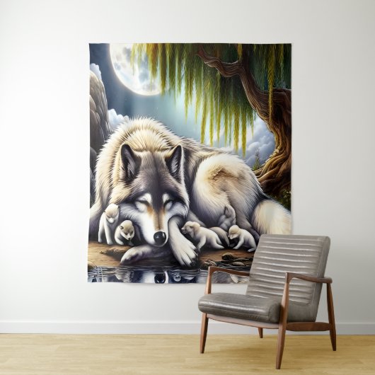 Mondlicht-Heiligkeit ein schlummernder Wolf Wandteppich (Beispiel)