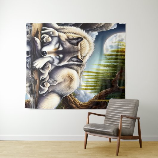 Mondlicht-Heiligkeit ein schlummernder Wolf Wandteppich (Beispiel (Horizontal))