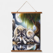 Mondlicht-Heiligkeit ein schlummernder Wolf Wandteppich Mit Holzrahmen (Vorderseite)