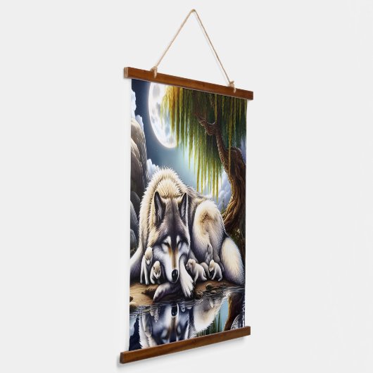 Mondlicht-Heiligkeit ein schlummernder Wolf Wandteppich Mit Holzrahmen (Gewinkelt)