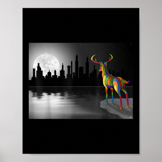 Mondlicht Hirsche Umweltschutz Tier Pro Poster (Vorne)