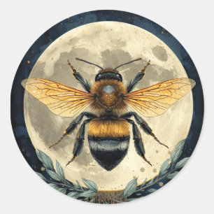 Mondlicht-Hummel-Aquarellkunst Himmlische Biene Runder Aufkleber