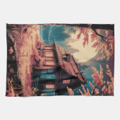 Mondlicht-Hütte Japanischer Wald Kunst (2) Geschirrtuch (Horizontal)