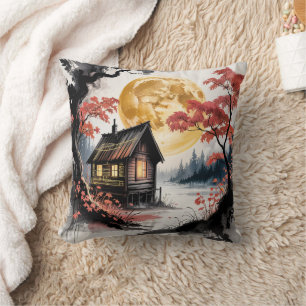 Mondlicht-Hütte Japanischer Wald Kunst (7) Kissen