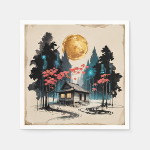 Mondlicht-Hütte Japanischer Wald Kunst (9) Serviette