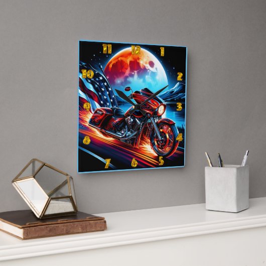 Mondlicht-Kreuzfahrt mit amerikanischer Flagge Quadratische Wanduhr (Büro)