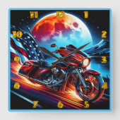 Mondlicht-Kreuzfahrt mit amerikanischer Flagge Quadratische Wanduhr (Vorderseite)