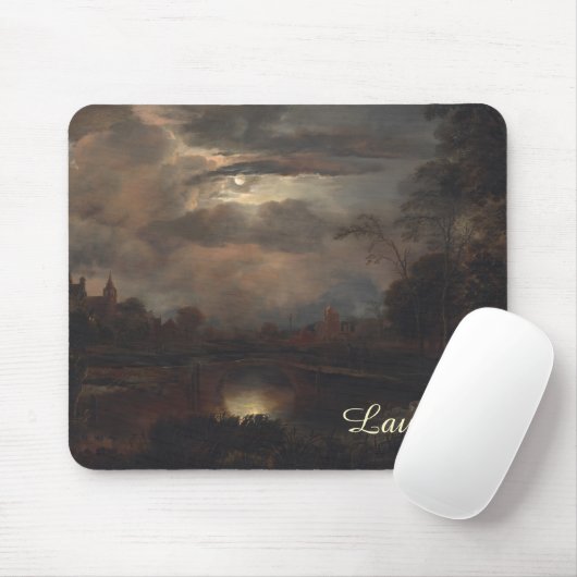 Mondlicht Landschaft mit Brücke von van der Neer: Mousepad (Mit Mouse)