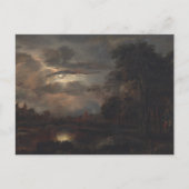 Mondlicht Landschaft mit Brücke von van der Neer: Postkarte (Vorderseite)