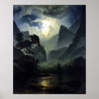 Mondlicht - Landschaft - Noweigan-Fjord Poster