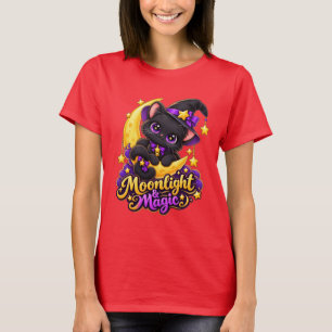 Mondlicht Magie Süße Schwarze Katze Hexe Damen T-S T-Shirt