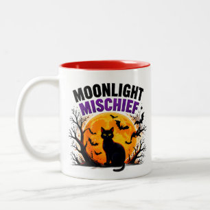 Mondlicht-Mischief-Schwarze Katze Herbst Halloween Zweifarbige Tasse
