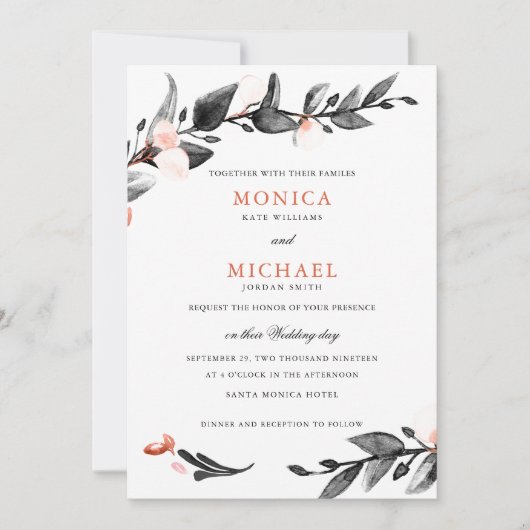 Mondlicht | Moderne botanische Hochzeit Einladung (Vorderseite)