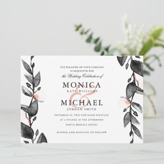 Mondlicht | Moderne botanische Hochzeit Einladung (Stehend Vorderseite)