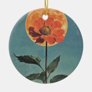 Mondlicht-Orange-Blüte - Vintage-Boho-Charm (2) Keramik Ornament