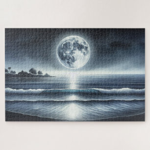Mondlicht-Ozeanwellen Himmelsnacht Puzzle