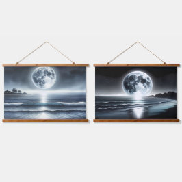 Mondlicht Ozeanwellen unter Sternenhimmel Wandteppich Mit Holzrahmen