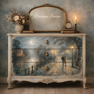 Mondlicht-Paar, das am Flussuferweg Decoupage entl Seidenpapier