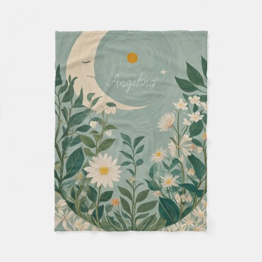 Mondlicht: Pastellblumen und Halbmond Fleecedecke (Vorderseite)