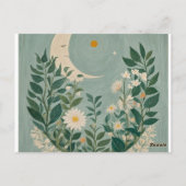 Mondlicht: Pastellblumen und Halbmond Postkarte (Rückseite)