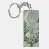 Mondlicht: Pastellblumen und Halbmond Schlüsselanhänger (Vorderseite links)