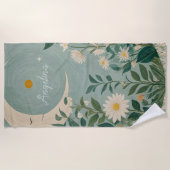 Mondlicht: Pastellblumen und Halbmond Strandtuch (Vorderseite)