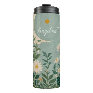 Mondlicht: Pastellblumen und Halbmond Thermosbecher